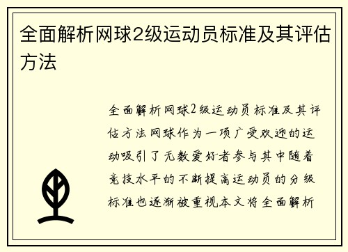 全面解析网球2级运动员标准及其评估方法